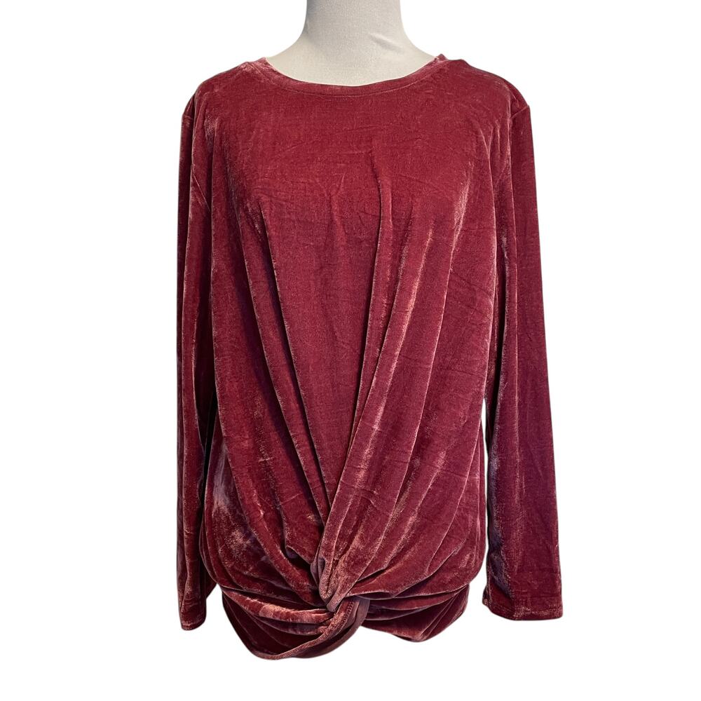 RAIN Velvet Twist Hem Top Womens Medium Mauve Pink Long Sleeve Whimsigoth Fairy